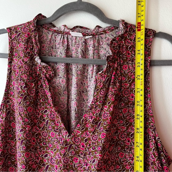 GAP Sleeveless Floral Midi Dress Medium Brown Boho Cottagecore Ruffle Tie Waist - Picture 8 of 15